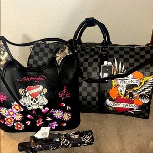 NWT Ed Hardy 3 piece duffel, tote & umbrella bundle Msrp $275
